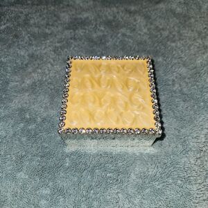 Faux Alabaster, Silver tone and rhinestone trinket jewelry box Made in Italy